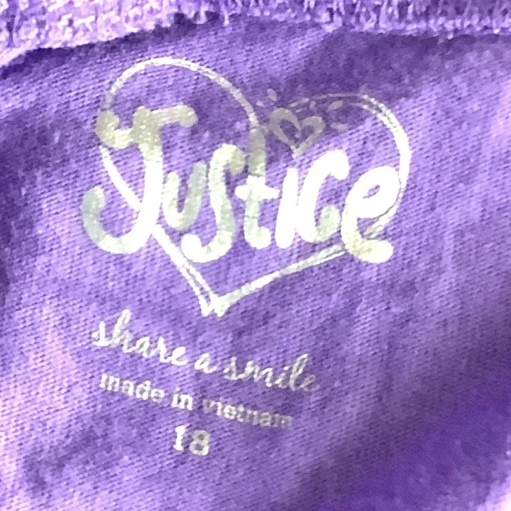 Justice Girls Long Sleeve Purple‎ Shirt Size 18 Sequined Front White Sleeves